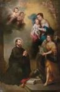 Un Santo Presenta Alla Vergine Il Modello Per Una Nuova Chiesa by Bartolome Esteban Murillo