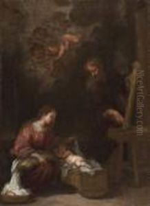 Sagrada Familia Con Angeles by Bartolome Esteban Murillo