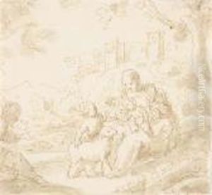 La Sainte Famille Avec Saint Jean-baptiste Dans Un Paysage by Bartolome Esteban Murillo