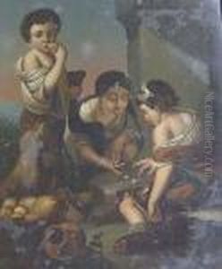 Boys Playing Dice By The Foot Of A Tree