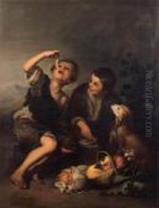 Boys Seated In A Landscape Eating A Melon by Bartolome Esteban Murillo