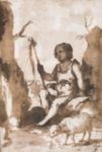 The Infant Baptist Seated On A Rock With A Lamb by Bartolome Esteban Murillo