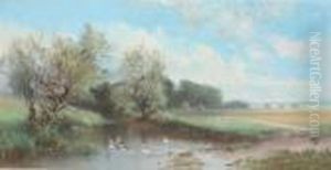 Landscape With Ducks On Pond by John Francis Murphy