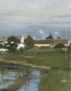 Landscape With A White House Behind Trees