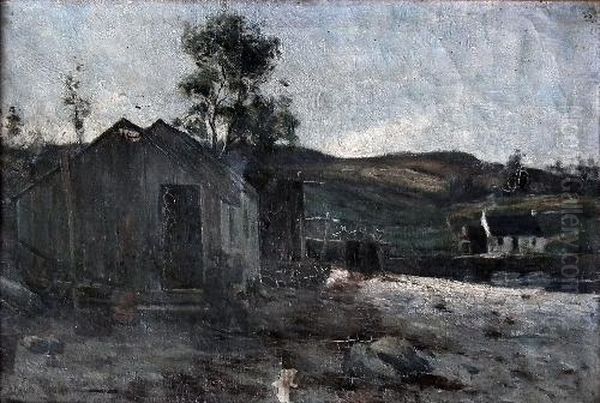 Mountain River Landscape With A Figure Seated By A Cottage - view 1