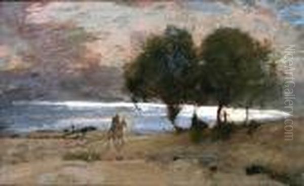 Horse And Rider By A Riverside At Dusk - view 1