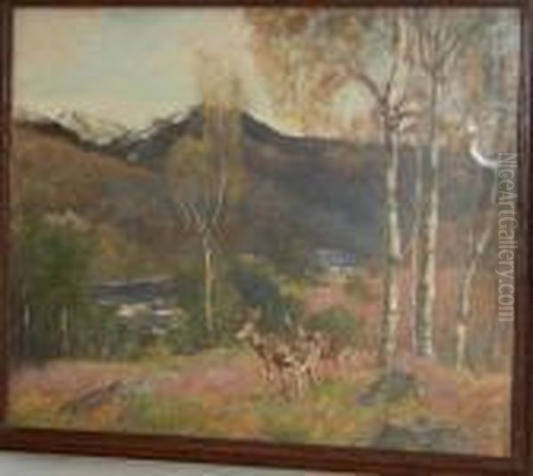 Deer In A Highland Landscape - view 1