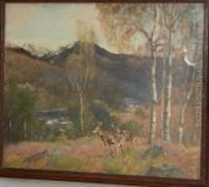 Deer In A Highland Landscape by David Murray