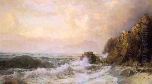 Rough Seas Near Snow Capped Mountains