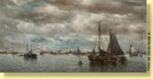 Vapeur Et Barques De Peche Dans Un Estuaire by Francois Etienne Musin