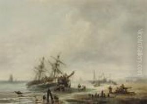 Unloading At Low Tide by Francois Etienne Musin