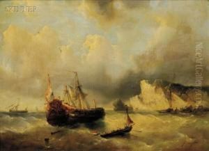 Ship And Dory By The Cliffs