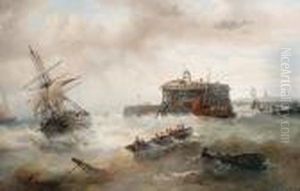 Off Calais Harbour by Francois Etienne Musin