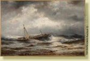 Bateau Dans La Tempete by Francois Etienne Musin