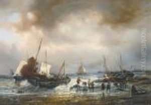 Boats Near The Beach by Francois Etienne Musin