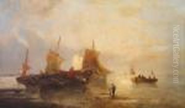 Figures With Shipping On The Shore - view 1