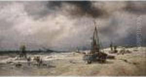 'l'approche D'un Orage. Plage De La Panne'