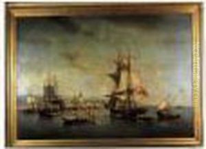 Vaisseaux Et Chaloupes Dans Le Port De Villa Nova, Au Portugal by Francois Etienne Musin