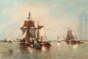 Barges Preparing To Set Sail by Francois Etienne Musin