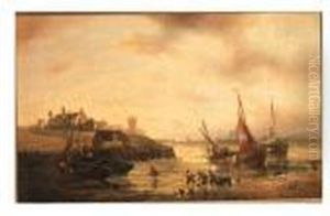A Coastal View With Fishermen Hauling In Their Ships In A Stiffbreeze, Off Nieuwport?