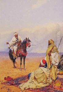 A Horseman Stopping At A Bedouin Camp by Giulio Rosati