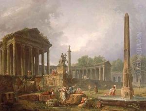 Architectural Capriccio with temple and obelisk, 1798