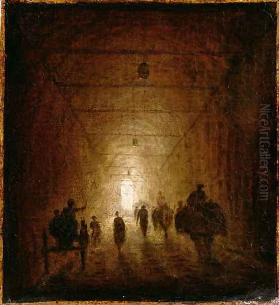 Riders and Pedestrians Passing Through an Arched Passage - view 1