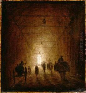 Riders and Pedestrians Passing Through an Arched Passage