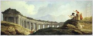 A Colonnade in Ruins overdoor by Hubert Robert
