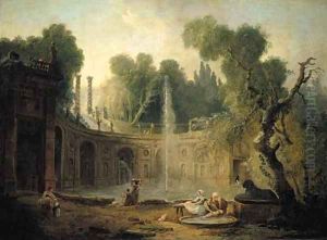 The Teatro delle Acque in the garden of the Villa Aldobrandini by Hubert Robert