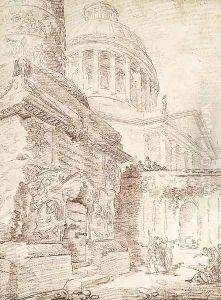 A Capriccio with Trajan's Column and the Dome of Saint Peter's, Rome by Hubert Robert