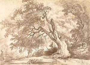 Study of a large tree, a figure in the left foreground by Hubert Robert