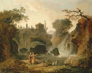 The waterfall at Tivoli with figures resting by the pool
