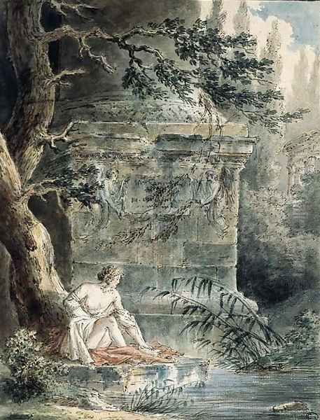 A young female Bather near a Column - view 1