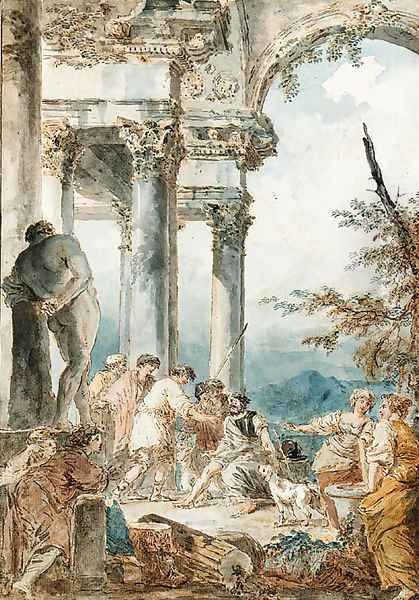 Belisarius begging beneath a Portico by the Farnese Hercules, after Panini - view 1