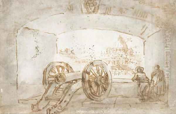A cannon emplacement in the Castel Sant'Angelo, Rome, looking towards Saint Peter's - view 1