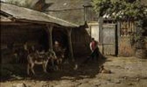Donkeys In The Farmyard by Willem Carel Nakken