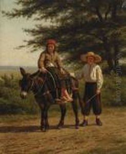 Man And Woman On A Donkey by Willem Carel Nakken