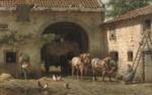 A Hay-cart Entering A Courtyard In Summer by Willem Carel Nakken