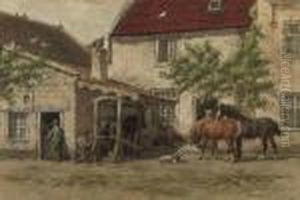Grooming The Horses by Willem Carel Nakken