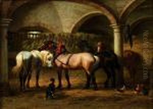 Chevaux Gris-pommele, Isabelle, Bai-brule, Alezan Dans Une Ecurie - view 1