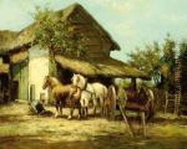 A Brown And White Horse By A Stable - view 1