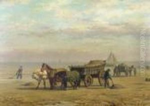 Shellfishers On The Beach by Willem Carel Nakken