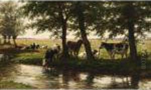 Cows Near The Waterside by Willem Carel Nakken