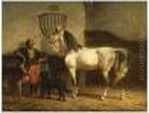 A Stable Interior With A Persian Horse And A Mameluke by Willem Carel Nakken