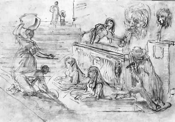 Washerwomen at a Roman fountain - view 1