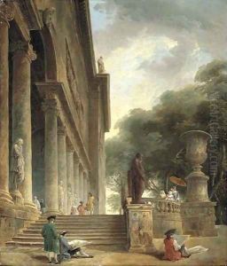 Colonnade et jardins du Palais Medici Gentlemen sketching in an Italianate garden