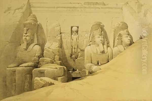 Front Elevation of the Great Temple of Aboo Simbel, Nubia, plate 44 from volume II of Egypt and Nubia, engraved by Louis Haghe 1806-85 pub. 1849 - view 1