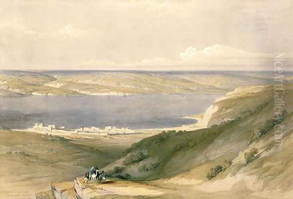 Sea of Galilee or Genezareth, looking towards Bashan, April 21st 1839, plate 36 from Volume I of The Holy Land, engraved by Louis Haghe 1806-85 pub. 1842 - view 1