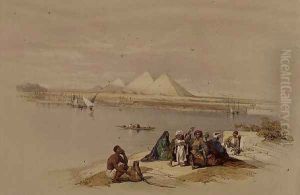 The Pyramids of Giza from the Nile, from Egypt and Nubia, Vol.1 by David Roberts